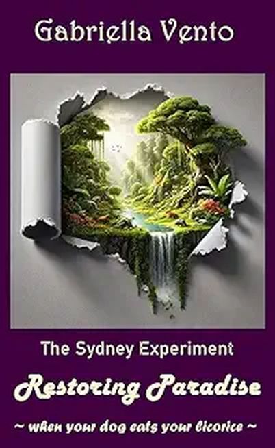 Ebook cover depicting a torn gray paper with a beautiful green Edens Garden behind the tear